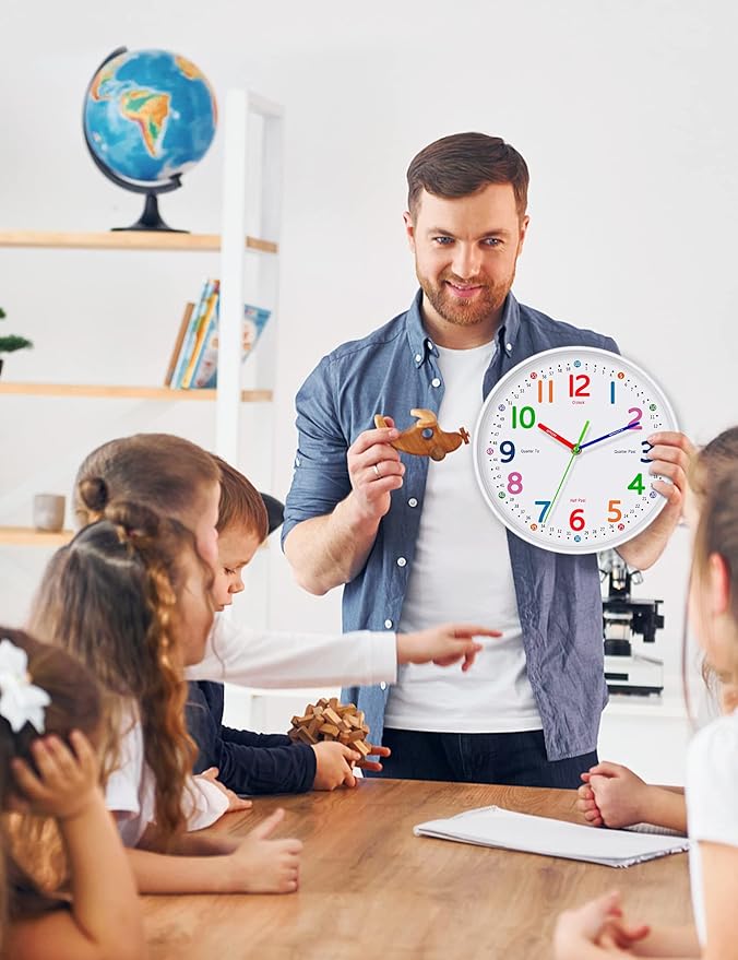 Kids Wall Clock: Telling Time Teaching Wall Clocks Silent Non-Ticking Clocks - Image 6