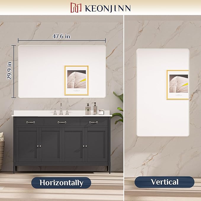 Keonjinn 48 x 30 Brushed Nickel Bathroom Mirrors - Image 8