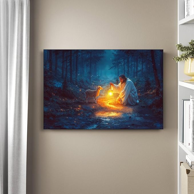 Christian wall art decor for prayer room, Jesus and Lamb canvas Wall decor - Image 2