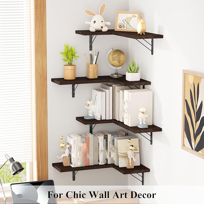 Love-KANKEI Corner Shelf Wall Mounted Set of 4, Floating Wall Shelves - Image 5