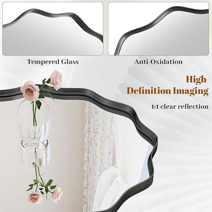 Round Wavy Mirror, 20 Inch Metal Frame Circle Mirror, Round Wall Mounted - Image 3