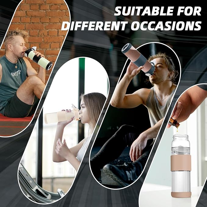 Glass Water Bottle for Protein Mixes 24 oz Shaker Bottles with Ball Portable Glass Shaker Blender for Fitness BPA Free Leakproof