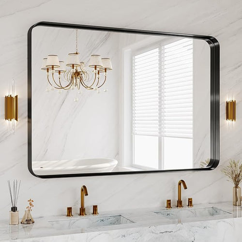 48X36 Inch Black Metal Framed Bathroom Mirror by MYSUNORIA