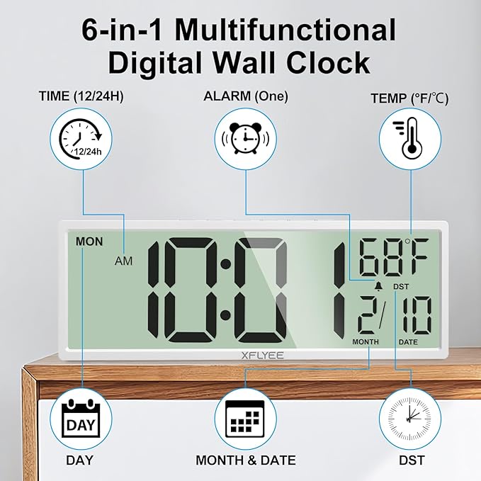14.5'' Large Digital Wall Clock Battery Operated - Image 7