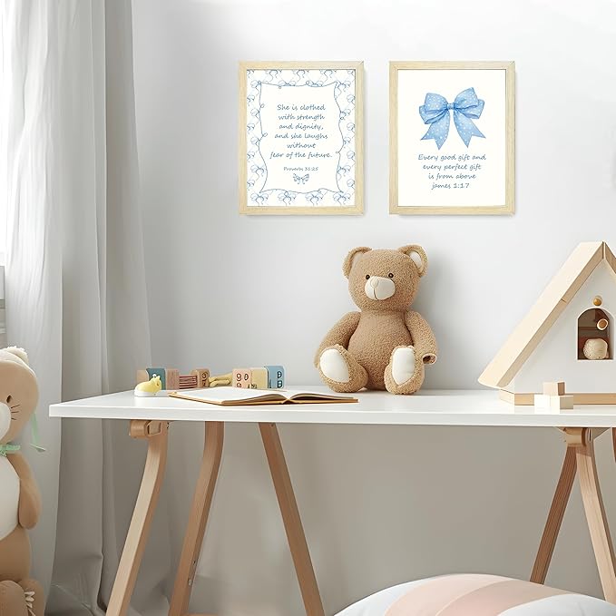 LARTSFRO Coquette Blue Bow Jesus Wall Art Decor Posters, Light Blue Bow Room - Image 5
