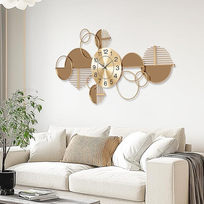 Large Wall Clock, Modern Silent Non-Ticking Metal Wall Art Wall Clocks Battery - Image 3