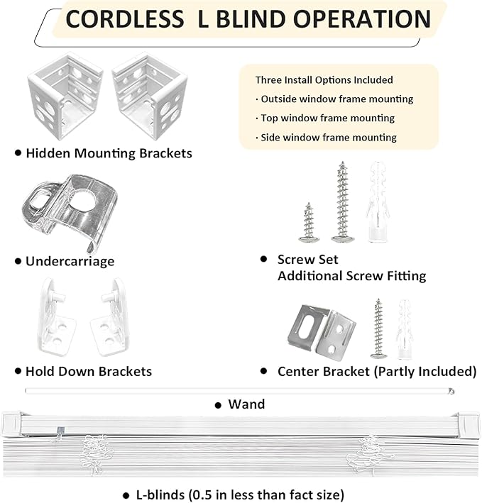 Cordless Vinyl Mini L Blinds 39" W x 72" H, Light Filtering, Arrive 1/2 Inch - Image 4