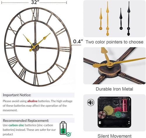 32 Inch Large Wall Clock for Living Room Decor – Easy-Assembly Silent - Image 2