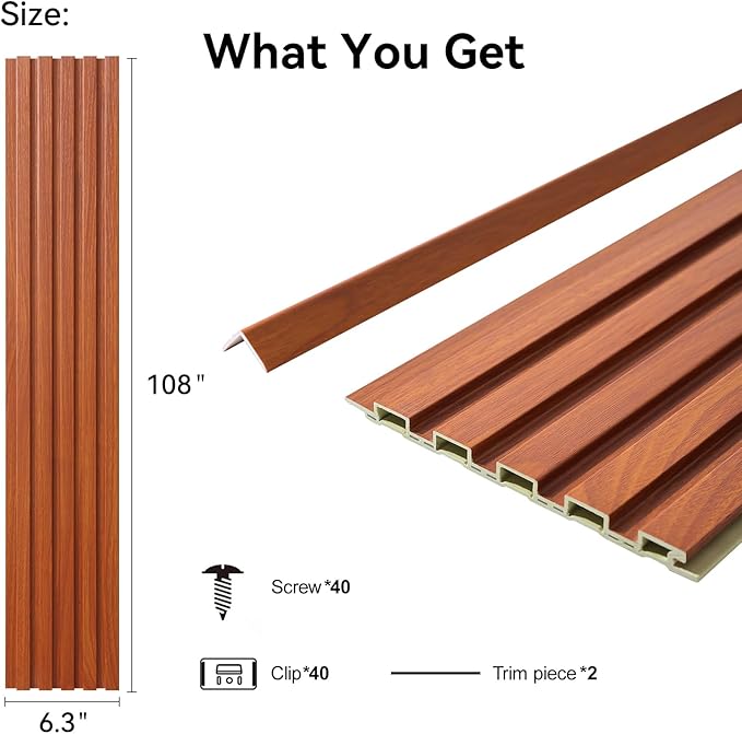 8-Pack WPC Wall Panels 108’’ x 6.3’’ 3D Slat Wall Panel Acoustic Wall Paneling - Image 2