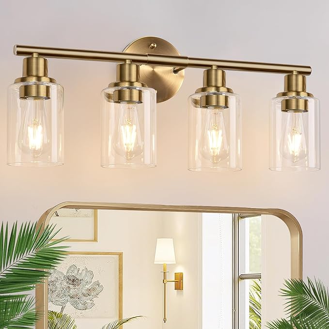 Zarbitta 4-Light Bathroom Light Fixtures, Brushed Brass Modern Vanity Lights by Zarbitta