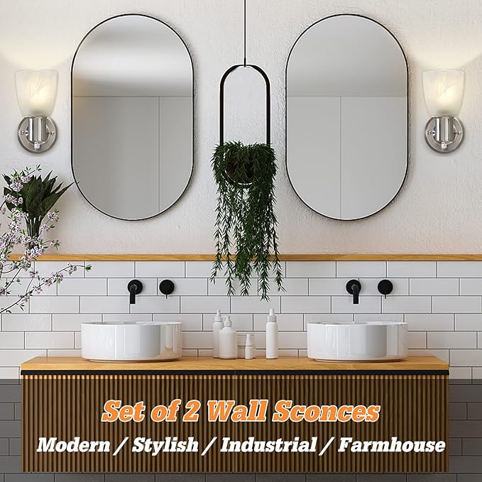 EJIAXIN Wall Sconces Set of 2, Brushed Nickel Vanity Lights - Image 4