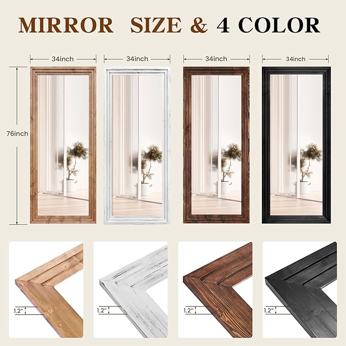 Full Length Mirror 76"x34" Solid Wood Frame Floor Large Mirror - Image 3