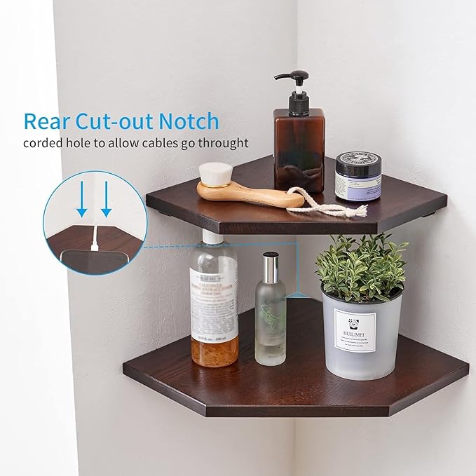 Corner Wall Shelves, Corner Floating Shelves Set of 2 Solid Oak Wood Display - Image 4