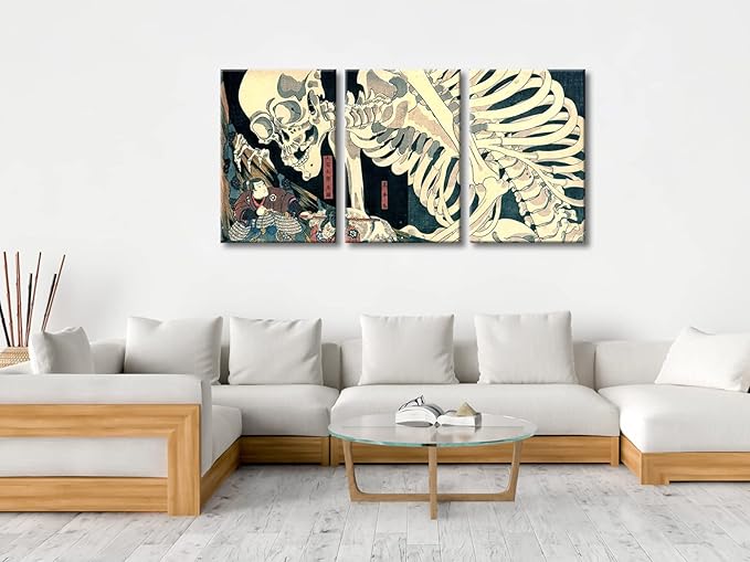 Wieco Art 3 Piece Witch and Skeleton Ukiyo-E by Utagawa Takiyasha Historic - Image 3