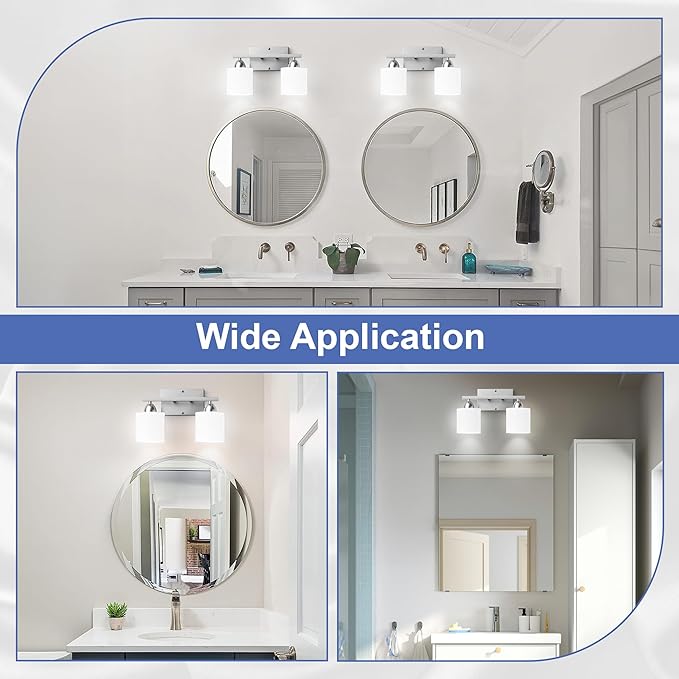 Bathroom Lighting Fixtures Over Mirror Brushed Nickel, Anti-Rust 2-Light - Image 3