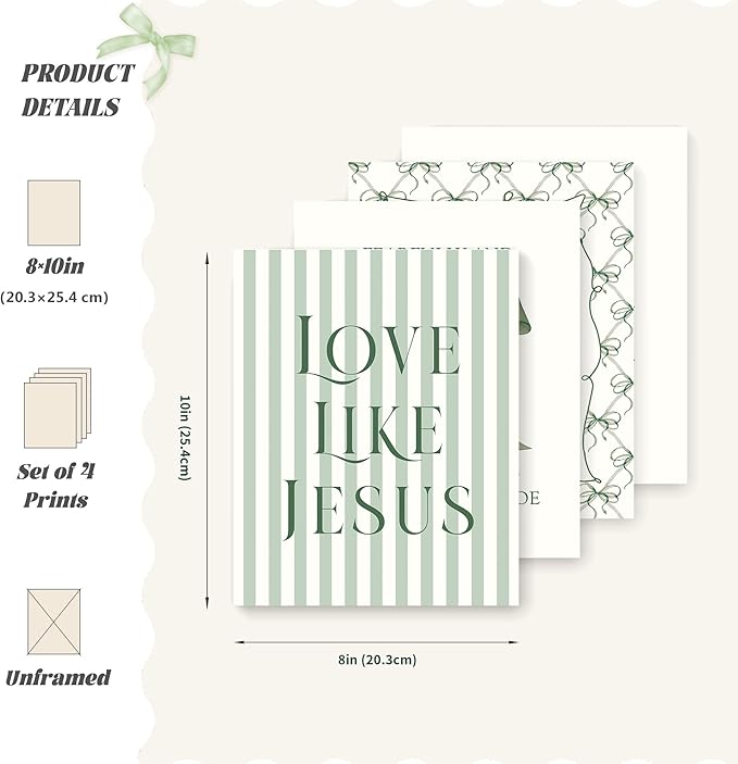 LARTSFRO Coquette Green Bow Jesus Wall Art Decor Posters, Olive Green Bow - Image 2