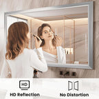 Amorho Bathroom Mirror, 48x40 Inch Silver Thick Metal Framed Wall Mirrors - Image 2