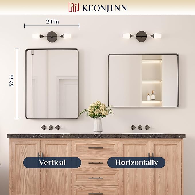 Keonjinn Black Bathroom Mirror for Over Sink, 24 x 32 Inch Matte Black Vanity - Image 7