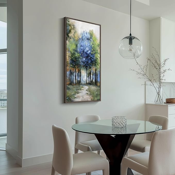 Framed Vertical Colorful Forest Living Room Wall Art, Large Tree & Path Picture - Image 8