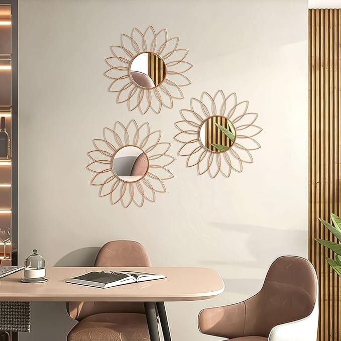 3 Pack Metal Mirrors for Wall Sunburst Wall Mirrors Home Décor Decorative - Image 7