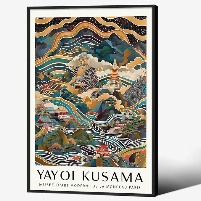 Yayoi Kusama Black Framed Wall Art Vintage Japanese Poster 24X36 in Abstract by Heltrappe