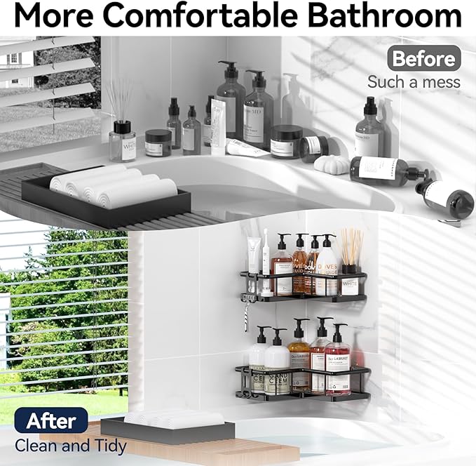 YASONIC Corner Shower Caddy 2 Pack, No Drill Adhesive Shower Storage Shelves - Image 8