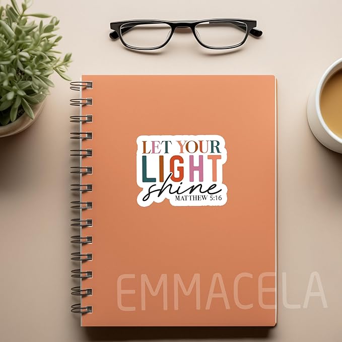 (3 Pack) Christian Stickers - Let Your Light Shine Matthew 5:16 - Bible Verse Waterproof Vinyl Decals for Tumblers, Laptops, Water Bottles, Scrapbooks – 3" x 2.3"