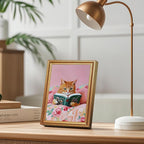Fantasy Artists Gold Framed Wall Art Prints, Cute Orange Cat Reading a Green - Image 4