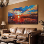 Anolyfi Sunset Wall Art for Living Room, Reed Lake Wall Decor Red Artwork for - Image 2