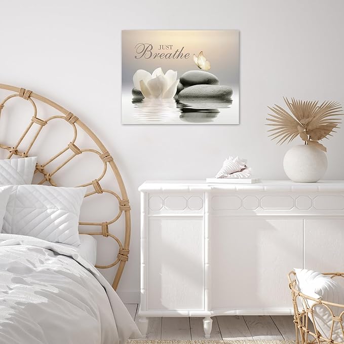 EOBTAIN Zen Wall Art Butterfly and Water Lily Flower Stone Relaxing Spa - Image 9