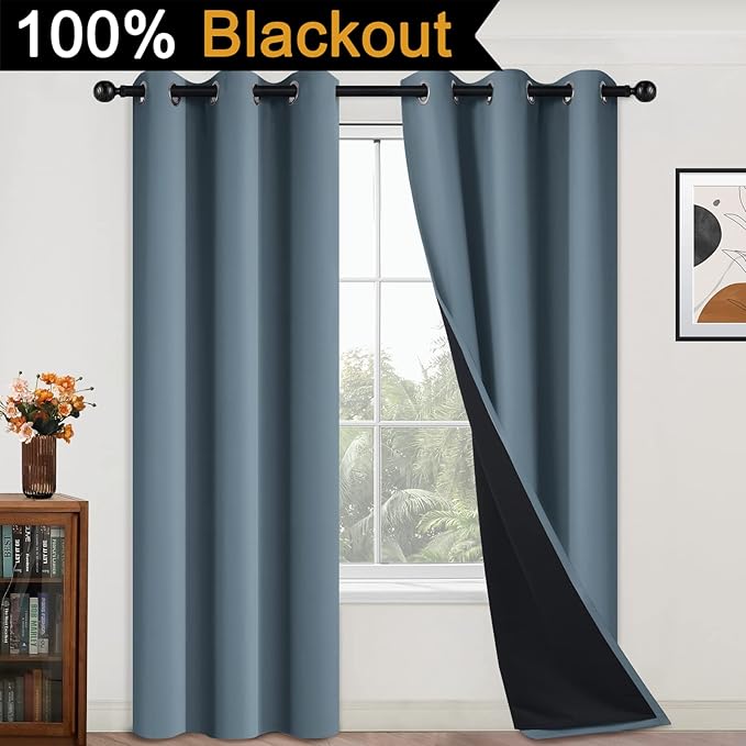 Yakamok Full Blackout Curtains 84 Inches Long, 2 Thick Layers Grommet Top - Image 2