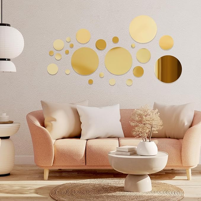 Shappy 32 Pieces Mirror Wall Stickers Removable Acrylic Setting Adhesive Round - Image 5