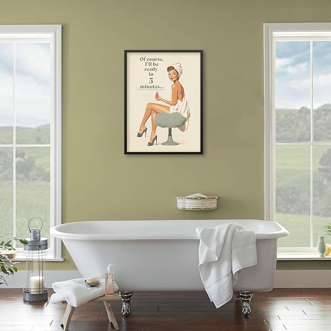 Boho Sage Green Bathroom Poster Vintage 70s Pin Up Girl Wall Art 12X16 inch - Image 4
