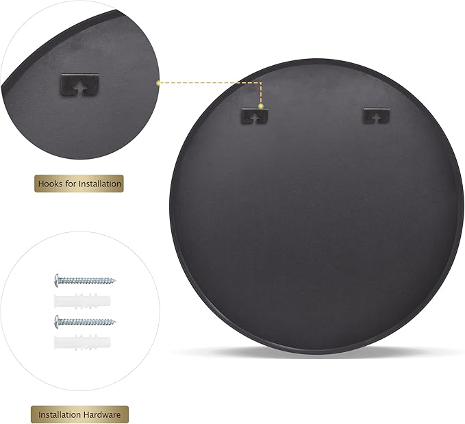 VooBang Round Mirror 36" Black Wall Mounted Circle Mirrors Vanity Mirror - Image 7