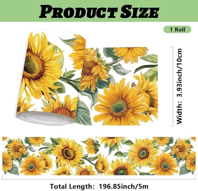 Sunflower Wall Border Wallpaper Border Decal Peel and Stick 19.7 x 4 Inch - Image 2