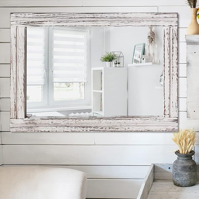 AAZZKANG Large Wall Mirrors 26"x18" Rustic Wood Mirror Rectangle Decorative - Image 5