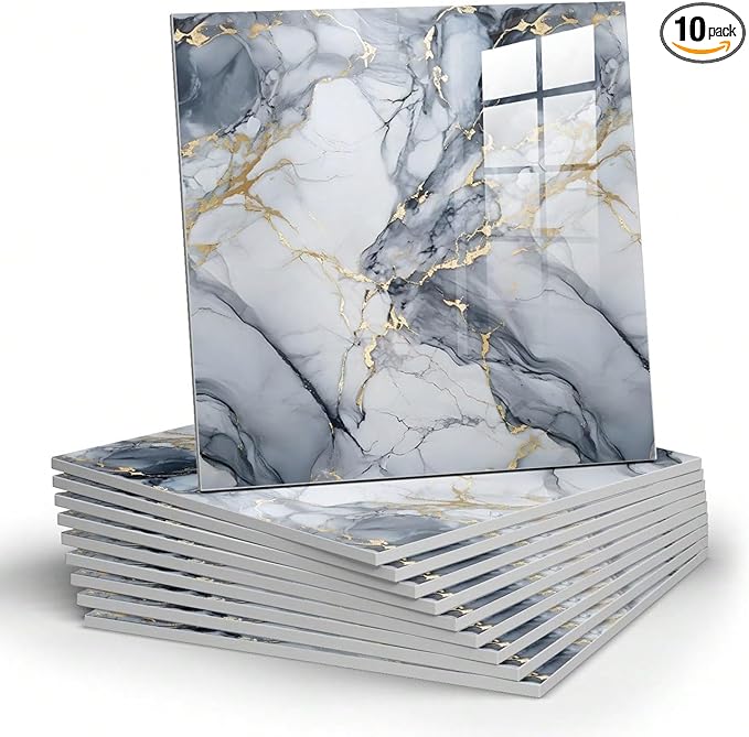 Chejiaye 10pcs Marble Peel and Stick Backsplash Waterproof Washroom Wall Panels by Chejiaye