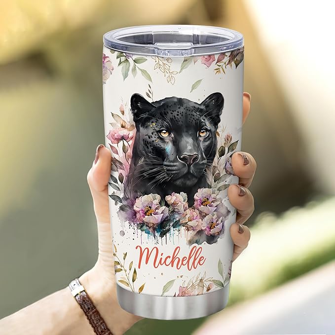 Hyturtle Personalized Panther Tumbler Cup Gifts For Women - Birthday Christmas Gifts For Panther Lovers - Panther Gifts - Animal Lover Gifts - Custom Name 20oz Stainless Steel Travel Tumbler