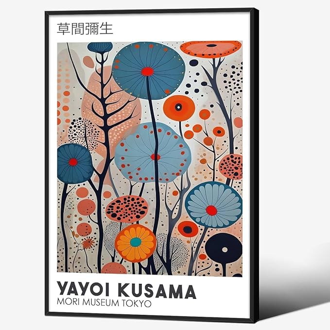 Yayoi Kusama Black Framed Wall Art 20x30in Vintage Japanese Painting Posters by Heltrappe
