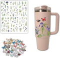 6 Sheets Natural Transparent Flower Stickers and 40 Pcs Realistic Butterfly Stickers for Stanley Cup Decoration,Cute Waterproof Flower Butterfly Decal Stickers for Tumbler DIY Iris
