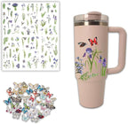 6 Sheets Natural Transparent Flower Stickers and 40 Pcs Realistic Butterfly Stickers for Stanley Cup Decoration,Cute Waterproof Flower Butterfly Decal Stickers for Tumbler DIY Iris