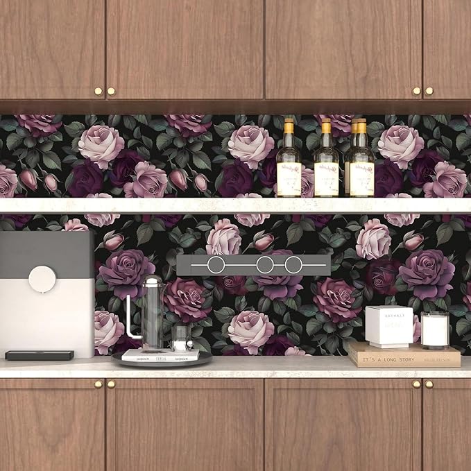 Purple Pink Rose Wallpaper Peel and Stick Vintage Floral Contact Paper 17.5in - Image 6