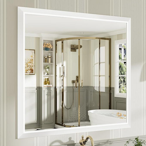 40x38 Inch White Bathroom Mirror by Briivuemodernmirrors