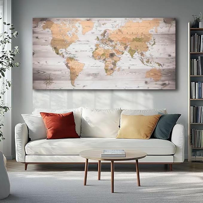 canvas Wall Art 20“x40 lagre map of the world Painting Ready to Hang Framed - Image 5