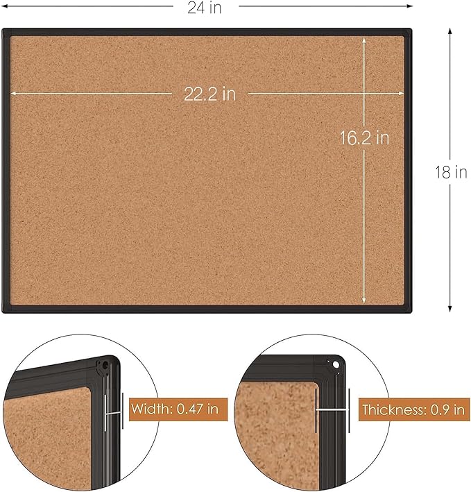 2-Pack Cork Board Bulletin Board 24 x 18, Office Board - Image 5