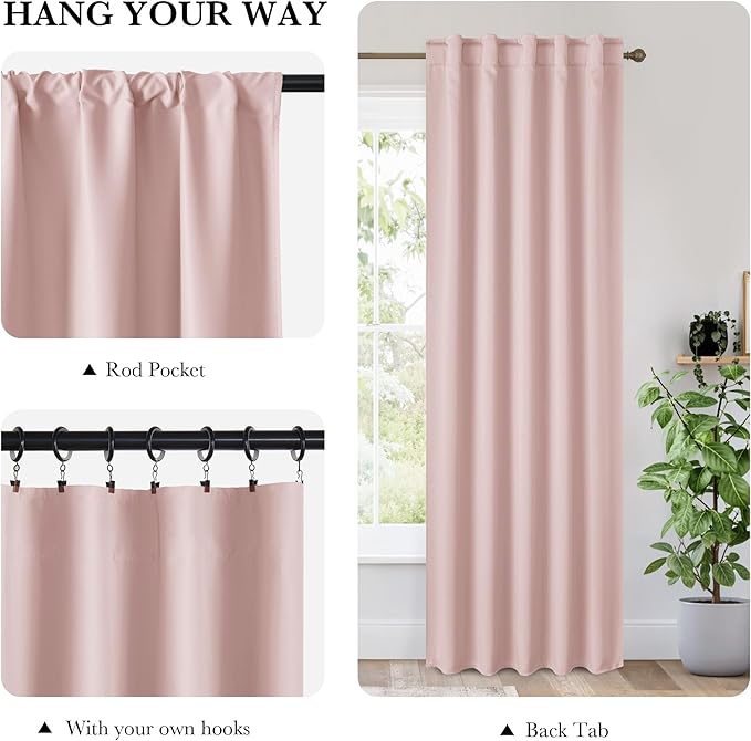 RYB HOME Bedroom Blackout Curtains 63 inches Long, 100% Blackout Thermal - Image 2