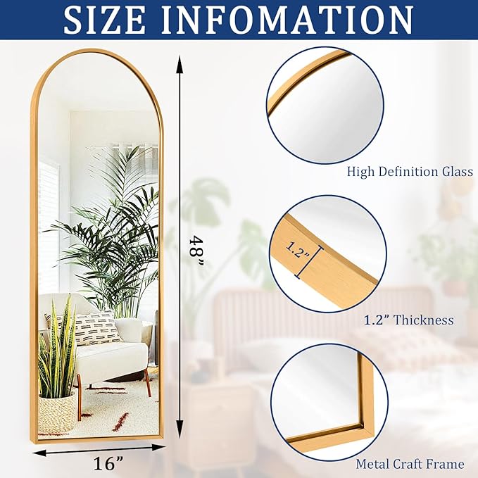 Wall Mirror Full Length Metal Aluminum Framed Floor Mirror 48"x12" Arched Large - Image 7