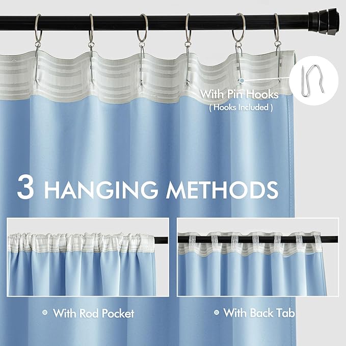 MIULEE Sky Blue Back Tab Blackout Curtains 102 Inch Long 2 Panels Set - Image 3