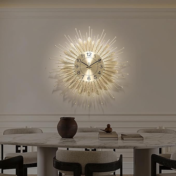 Gold Wall Clock 23 Inch Sunburst，Mid Century Decorative Wall Clocks Battery - Image 5