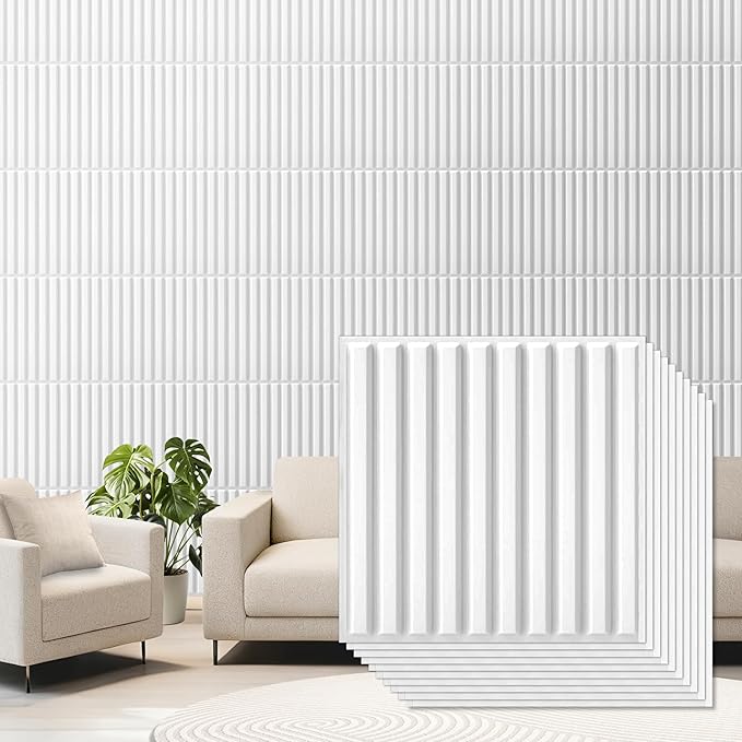 Qidejoy 33 Pcs 3D PVC Slat Wall Panels 12X12in Fluted Textured Paneling Modern by Qidejoy